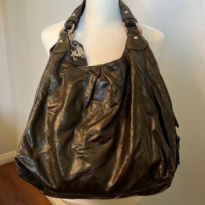 🔥!SALE! Coach Maggie Patent Leather Graphite Gray Hobo Bag